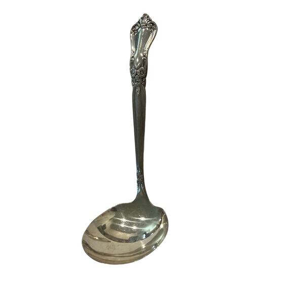 Wm F. Rogers Oneida Ltd 1956 Valley Rose Gravy Ladle 6.5 in Vintage Silver Plate - Picture 3 of 6